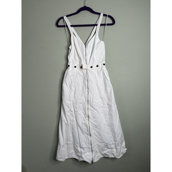 Proenza Schouler Belted Zip Front Cotton Linen Midi Dress Off White Women's 6 - Picture 1 of 9